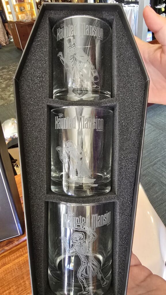 Two New Haunted Mansion Glass Sets by Arribas Bros. Available at Crystal Arts in Disney Springs glasses