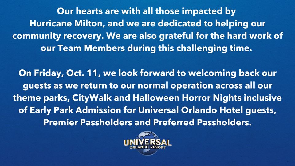 Business as Usual for Disney World and Universal after Hurricane Milton Forces Closures