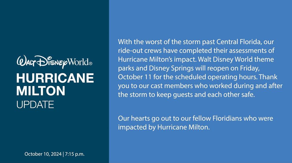 Business as Usual for Disney World and Universal after Hurricane Milton Forces Closures