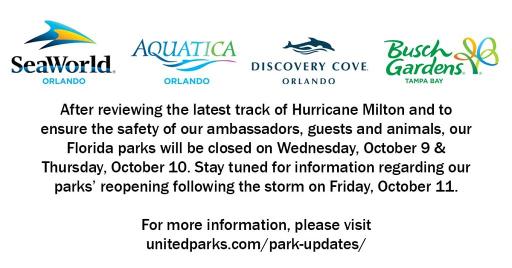 Hurricane Milton Forces Universal and SeaWorld Orlando to Close October 9th and 10th, 2024