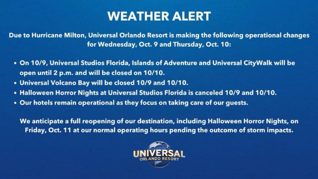 Hurricane Milton Forces Universal and SeaWorld Orlando to Close October 9th and 10th, 2024